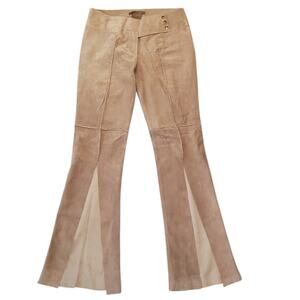 Vintage Arden B Suede Split Flare Pants Beige Tan Sz 4